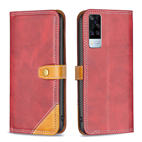 Funda de Cuero Cartera con Soporte Carcasa B14F para Vivo Y51A Rojo