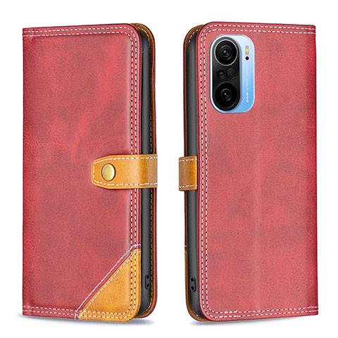 Funda de Cuero Cartera con Soporte Carcasa B14F para Xiaomi Redmi K40 Pro+ Plus 5G Rojo