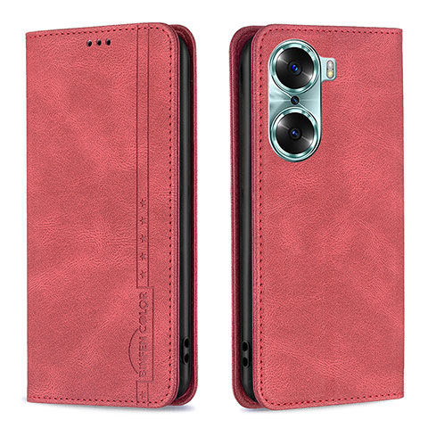 Funda de Cuero Cartera con Soporte Carcasa B15F para Huawei Honor 60 5G Rojo