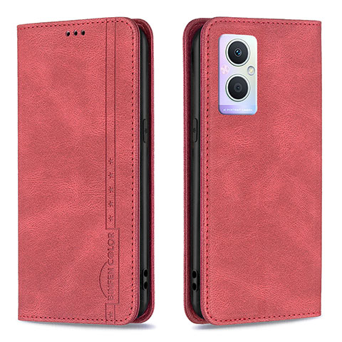 Funda de Cuero Cartera con Soporte Carcasa B15F para Oppo A96 5G Rojo