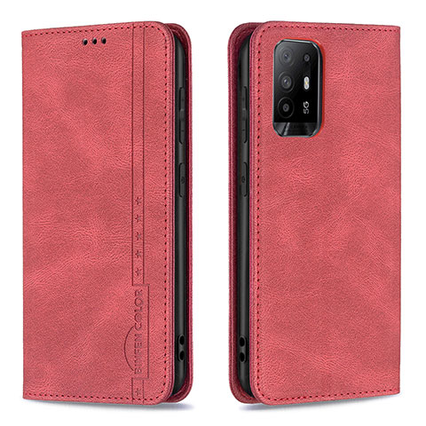 Funda de Cuero Cartera con Soporte Carcasa B15F para Oppo Reno5 Z 5G Rojo