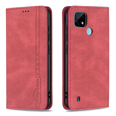 Funda de Cuero Cartera con Soporte Carcasa B15F para Realme C21 Rojo