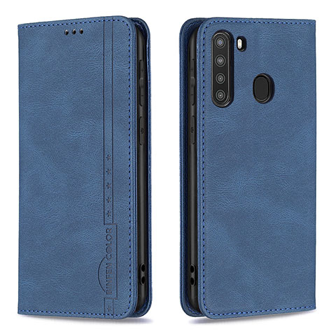 Funda de Cuero Cartera con Soporte Carcasa B15F para Samsung Galaxy A21 Azul