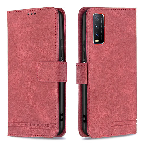 Funda de Cuero Cartera con Soporte Carcasa B15F para Vivo Y11s Rojo