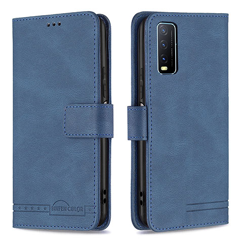 Funda de Cuero Cartera con Soporte Carcasa B15F para Vivo Y20s Azul