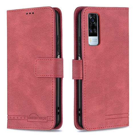 Funda de Cuero Cartera con Soporte Carcasa B15F para Vivo Y51 (2021) Rojo