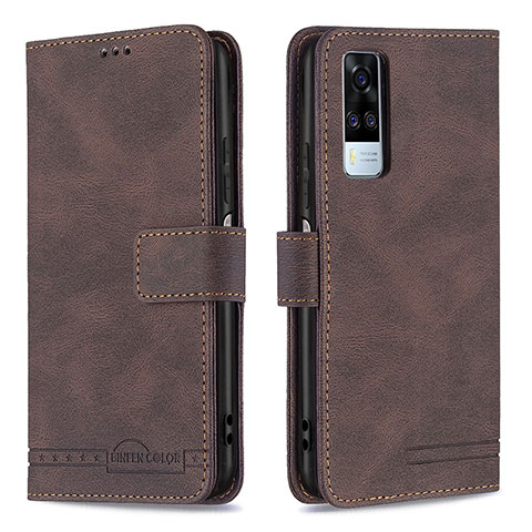 Funda de Cuero Cartera con Soporte Carcasa B15F para Vivo Y53s 4G Marron