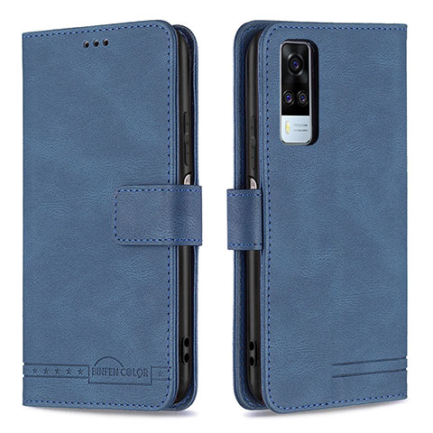 Funda de Cuero Cartera con Soporte Carcasa B15F para Vivo Y53s NFC Azul