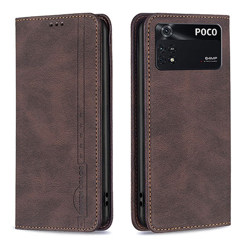 Funda de Cuero Cartera con Soporte Carcasa B15F para Xiaomi Poco M4 Pro 4G Marron