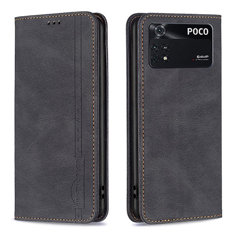 Funda de Cuero Cartera con Soporte Carcasa B15F para Xiaomi Poco M4 Pro 4G Negro