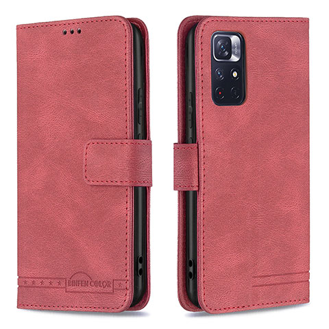 Funda de Cuero Cartera con Soporte Carcasa B15F para Xiaomi Poco M4 Pro 5G Rojo