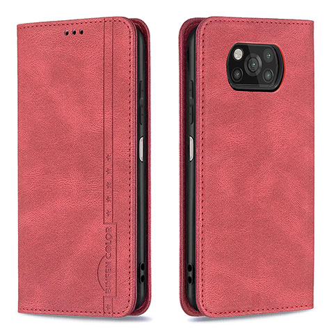 Funda de Cuero Cartera con Soporte Carcasa B15F para Xiaomi Poco X3 NFC Rojo