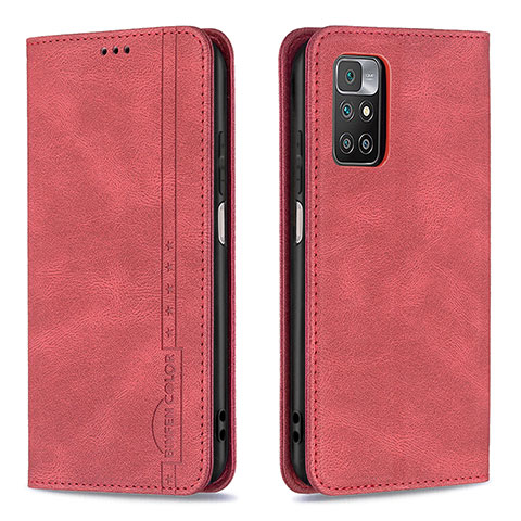 Funda de Cuero Cartera con Soporte Carcasa B15F para Xiaomi Redmi 10 (2022) Rojo