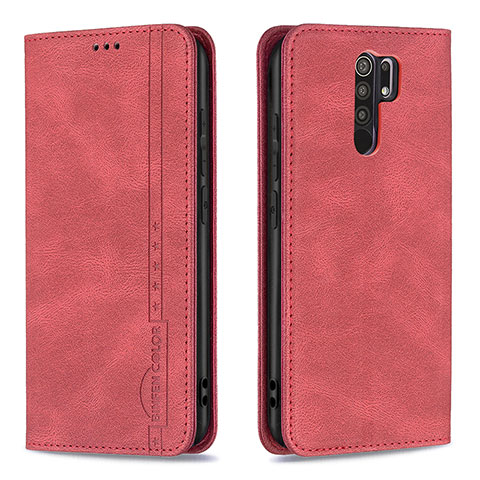 Funda de Cuero Cartera con Soporte Carcasa B15F para Xiaomi Redmi 9 Rojo