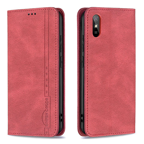 Funda de Cuero Cartera con Soporte Carcasa B15F para Xiaomi Redmi 9i Rojo