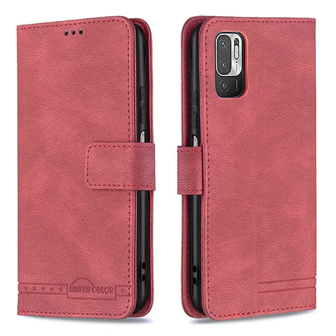 Funda de Cuero Cartera con Soporte Carcasa B15F para Xiaomi Redmi Note 10T 5G Rojo