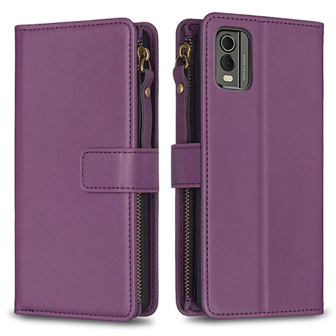 Funda de Cuero Cartera con Soporte Carcasa B16F para Nokia C210 Morado