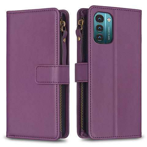 Funda de Cuero Cartera con Soporte Carcasa B16F para Nokia G21 Morado