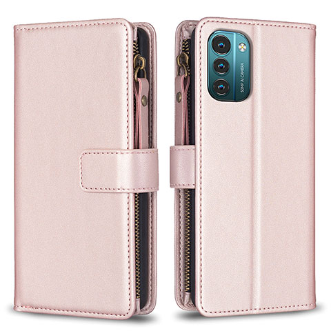 Funda de Cuero Cartera con Soporte Carcasa B16F para Nokia G21 Oro Rosa