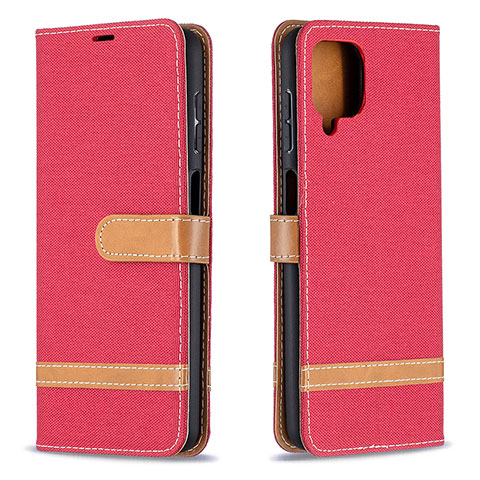 Funda de Cuero Cartera con Soporte Carcasa B16F para Samsung Galaxy A12 5G Rojo