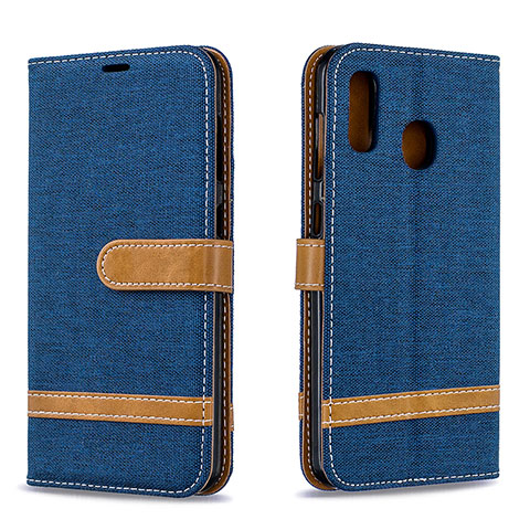 Funda de Cuero Cartera con Soporte Carcasa B16F para Samsung Galaxy A20 Azul Real