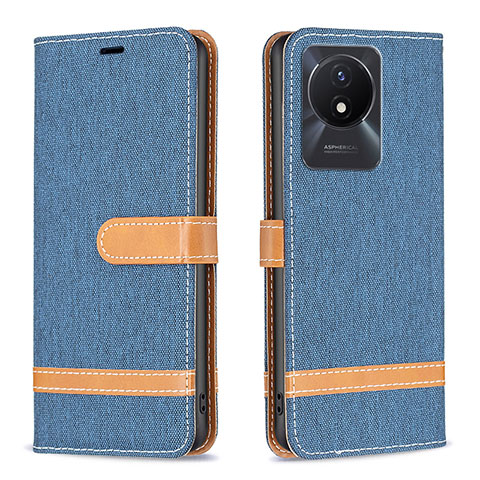 Funda de Cuero Cartera con Soporte Carcasa B16F para Vivo Y02 Azul