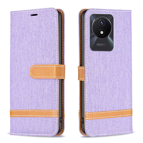 Funda de Cuero Cartera con Soporte Carcasa B16F para Vivo Y02t Purpura Claro