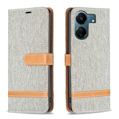 Funda de Cuero Cartera con Soporte Carcasa B16F para Xiaomi Poco C65 Gris