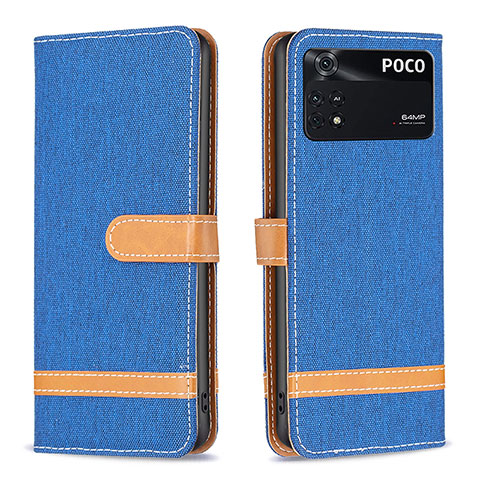 Funda de Cuero Cartera con Soporte Carcasa B16F para Xiaomi Poco M4 Pro 4G Azul