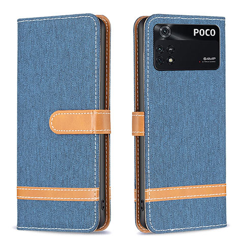 Funda de Cuero Cartera con Soporte Carcasa B16F para Xiaomi Poco M4 Pro 4G Azul Real