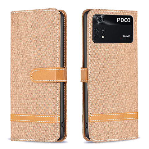 Funda de Cuero Cartera con Soporte Carcasa B16F para Xiaomi Poco M4 Pro 4G Oro