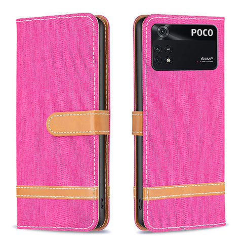 Funda de Cuero Cartera con Soporte Carcasa B16F para Xiaomi Poco M4 Pro 4G Rosa Roja