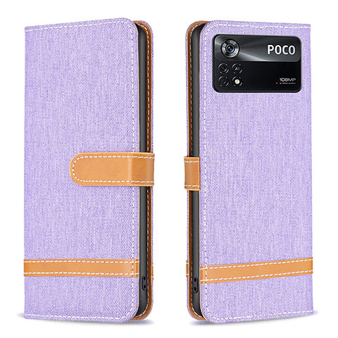 Funda de Cuero Cartera con Soporte Carcasa B16F para Xiaomi Poco X4 Pro 5G Purpura Claro