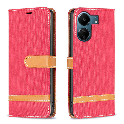 Funda de Cuero Cartera con Soporte Carcasa B16F para Xiaomi Redmi 13C Rojo