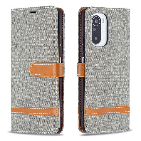 Funda de Cuero Cartera con Soporte Carcasa B16F para Xiaomi Redmi K40 5G Gris