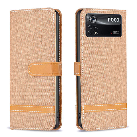 Funda de Cuero Cartera con Soporte Carcasa B16F para Xiaomi Redmi Note 11E Pro 5G Oro