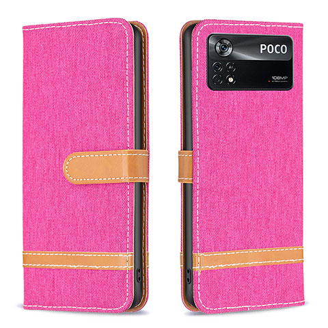 Funda de Cuero Cartera con Soporte Carcasa B16F para Xiaomi Redmi Note 11E Pro 5G Rosa Roja