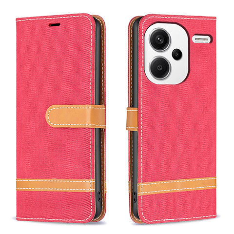 Funda de Cuero Cartera con Soporte Carcasa B16F para Xiaomi Redmi Note 13 Pro+ Plus 5G Rojo