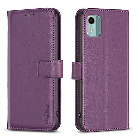 Funda de Cuero Cartera con Soporte Carcasa B17F para Nokia C12 Morado