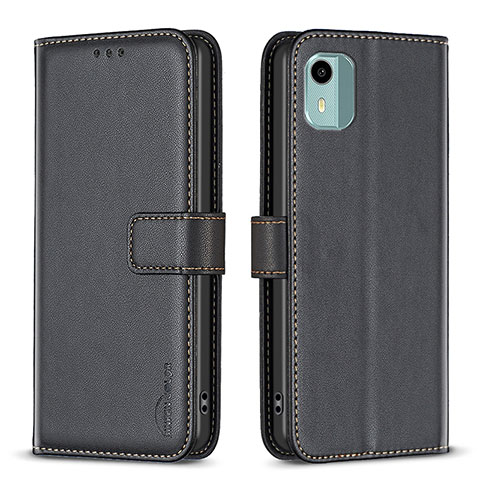 Funda de Cuero Cartera con Soporte Carcasa B17F para Nokia C12 Negro