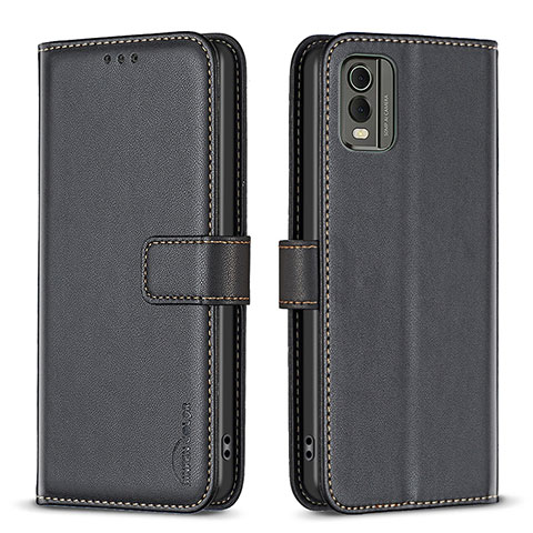 Funda de Cuero Cartera con Soporte Carcasa B17F para Nokia C32 Negro