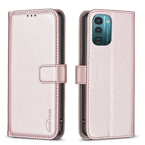 Funda de Cuero Cartera con Soporte Carcasa B17F para Nokia G21 Oro Rosa