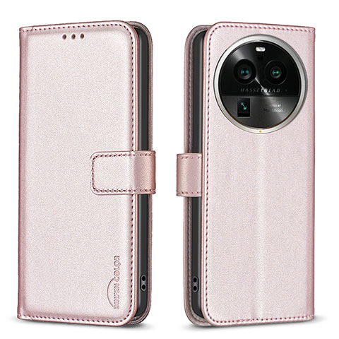 Funda de Cuero Cartera con Soporte Carcasa B17F para Oppo Find X6 5G Oro Rosa