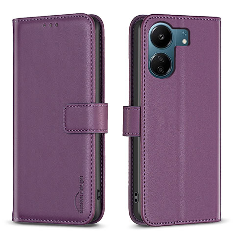 Funda de Cuero Cartera con Soporte Carcasa B17F para Xiaomi Poco C65 Morado