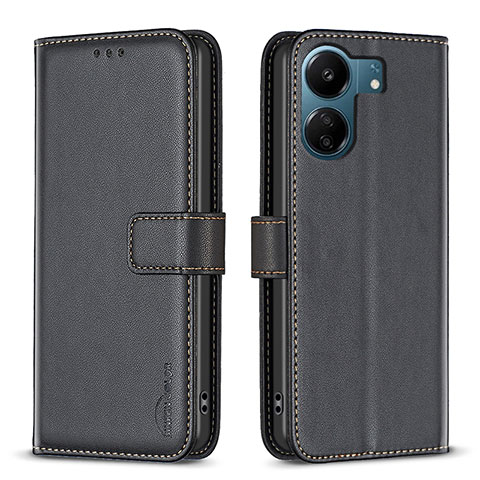 Funda de Cuero Cartera con Soporte Carcasa B17F para Xiaomi Redmi 13C Negro