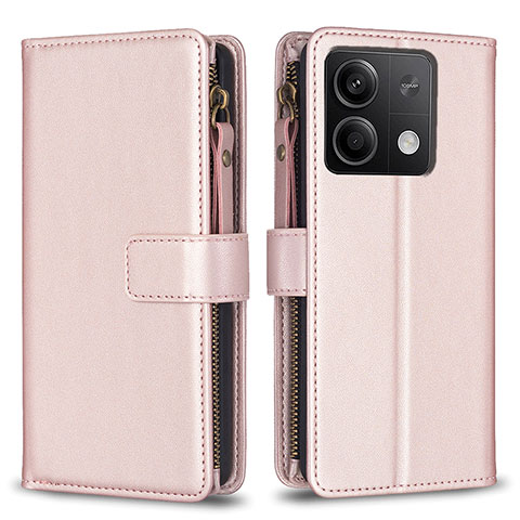 Funda de Cuero Cartera con Soporte Carcasa B17F para Xiaomi Redmi Note 13 5G Oro Rosa