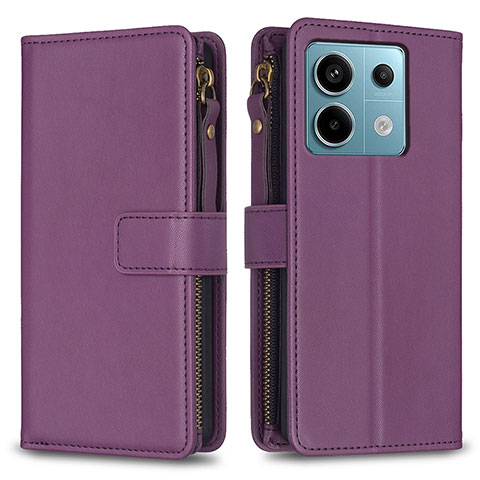 Funda de Cuero Cartera con Soporte Carcasa B17F para Xiaomi Redmi Note 13 Pro 5G Morado