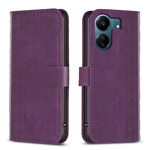 Funda de Cuero Cartera con Soporte Carcasa B21F para Xiaomi Poco C65 Morado