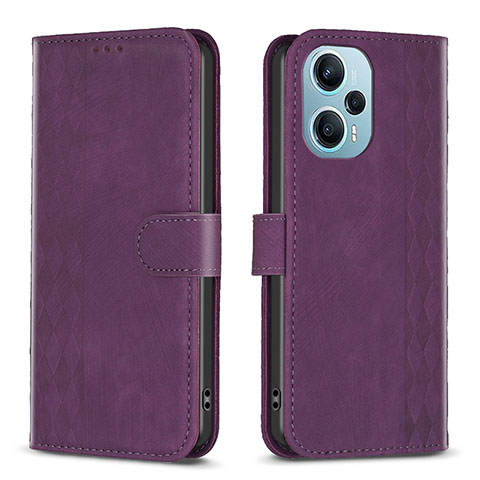 Funda de Cuero Cartera con Soporte Carcasa B21F para Xiaomi Poco F5 5G Morado