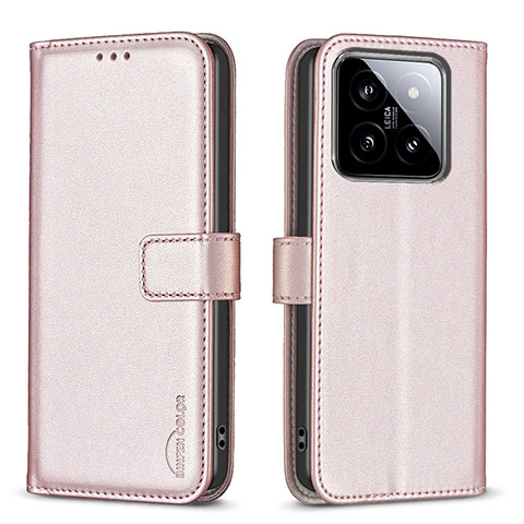 Funda de Cuero Cartera con Soporte Carcasa B22F para Xiaomi Mi 14 5G Oro Rosa